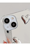 قاب آینه ای برای آیفون 13/14 سازگار با کاور انعطاف پذیر مقاوم در برابر ضربه طرح قلب نقره ای-thumb