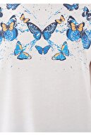 Mavi Kelebek Baskılı Beyaz Tişört 1601002-620