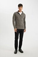 یقه پایه یقه زیپ معمولی با تناسب استاندارد ژاکت بافتنی ساده A5184AX24AU-thumb