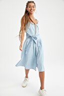 Defacto Kadın Mavi Kuşak Detaylı Jean Midi Gömlek Elbise U1704AZ21HS