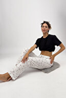 لباس خواب زنانه استیکمان سفید روبان دار-thumb