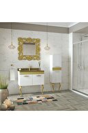 Alfa Banyo Gold Beyaz (80+35) 115 Cm Boy Dolaplı Cam Lavabolu Lüx Banyo Takımı