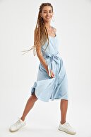 Defacto Kadın Mavi Kuşak Detaylı Jean Midi Gömlek Elbise U1704AZ21HS