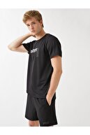 Koton Erkek Siyah Slogan Baskılı Spor T-Shirt
