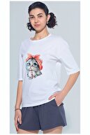 تی شرت زنانه با چاپ گربه ای ناز مشکی-thumb