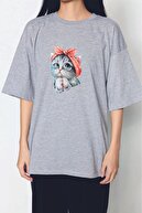 تی شرت زنانه با چاپ گربه ای ناز مشکی-thumb