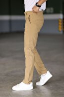 شلوار قد بلند پارچه لایکرای انعطاف پذیر مردانه شتری رنگ با کیفیت-thumb