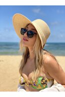HemenALbence Kadın Hasır Plaj Şapkası Krem