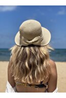HemenALbence Kadın Hasır Plaj Şapkası Krem