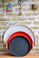 سینی فلزی 3 تکه 45 سفید، 37 قرمز، 30 مشکی با دسته های چوبی ست سینی ارائه سینی چای-thumb