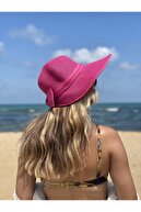 HemenALbence Kadın Hasır Plaj Şapkası Fuşya