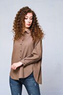 GÖMLEX Kadın Gömlek Uzun Oversize Salaş Bol Kesim Şamre Cepsiz Sade Rahat %100 Pamuk