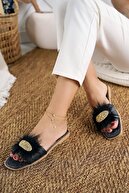 دمپایی زنانه سنگ خز مشکی دمپایی خانه شیک روزانه دمپایی فانتزی جهیزیه تولد مهمان عروس-thumb