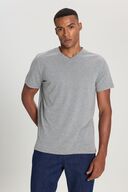 تی شرت مردانه با یقه وی یقه خاکستری تیره ملانژ باریک-thumb