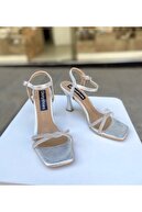 Gloriys Ayakkabı & Çanta Gümüş Taşlı 9 Cm Topuklu Ayakkabı