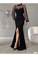 لباس مجلسی شب ماکسی با یقه یقه اسکی مشکی زنانه-thumb