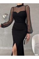 لباس مجلسی شب ماکسی با یقه یقه اسکی مشکی زنانه-thumb