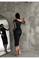 زن سیاه پولا سیاه جزئیات آستین لاله شفاف آستین روکش شده-thumb