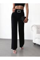 زنان فaق belnd Belt Backle Backle Tassel Tasseled Black Lycra Palazzo Jean-thumb