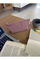 جا مدادی تک چشمی زیپ قابل شستشو Gingham قرمز مداد کیف کیف لوازم آرایش-thumb