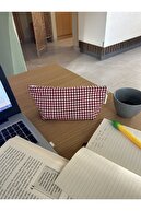 جا مدادی تک چشمی زیپ قابل شستشو Gingham قرمز مداد کیف کیف لوازم آرایش-thumb