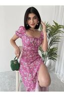 لباس قد بلند میدی صورتی گلدار-thumb