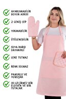 ست ساده ست پیش بند آشپزخانه 3 تایی با آویز قابل تنظیم (دستکش، دسته)-thumb