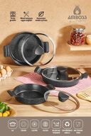 ست تابه چدنی 6 تکه (املت) گرانیتی با درب شیشه ای آسترال-thumb