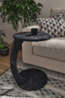 کاناپه میز قهوه چرخ دار C میز کنار میز میز قهوه تودرتو میز پذیرایی - طرح مرمر مشکی-thumb