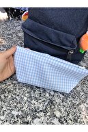 زیپ قابل شستشو Gingham آبی مداد مدادی تک چشمی کیف مدادی کیف لوازم آرایش-thumb