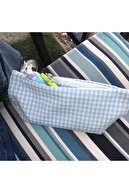 زیپ قابل شستشو Gingham آبی مداد مدادی تک چشمی کیف مدادی کیف لوازم آرایش-thumb