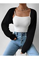 لباس بافتنی بافتنی راگلان آستین Bolero Cardigan سبک کره ای 4 فصل سیاه-thumb