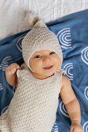 پتوی بافتنی نوزاد دختر و پسر 85cm x85cm آبی رنگین کمانی-thumb