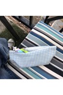 زیپ قابل شستشو Gingham آبی مداد مدادی تک چشمی کیف مدادی کیف لوازم آرایش-thumb