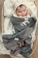 پتو بافتنی نوزاد دختر و پسر 85cm x85cm سبز تکشاخ-thumb