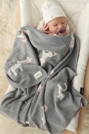 پتوی بافتنی نوزاد دختر و پسر 85cm X85cm تکشاخ خاکستری-thumb