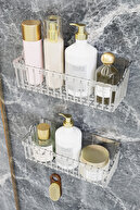 قفسه حمام چسبی Banyor، 2 تکه سازمان دهنده حمام سازمان دهنده قفسه حمام حمام نگهدارنده شامپو، پلاستیک-thumb