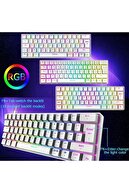ترول قرمز سوئیچ Mini RGB بازی صفحه کلید بازی مکانیکی 62 کلید 18 LED کابل USB نوع C LCD سفید-thumb