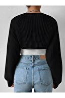 لباس بافتنی بافتنی راگلان آستین Bolero Cardigan سبک کره ای 4 فصل سیاه-thumb