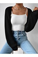 لباس بافتنی بافتنی راگلان آستین Bolero Cardigan سبک کره ای 4 فصل سیاه-thumb