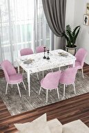 Table White Marble Patterned Chairs Pink