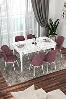 Table White Marble Pattern Chairs Rose Dust