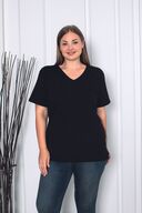 تیشرت زنانه یقه V با سایز بزرگ نخی چاک دار-thumb