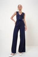 جلیقه دکمه V-Neck Woman Blue Blue و شلوار کمر الاستیک Triko Binary Set ALC-X12747-thumb