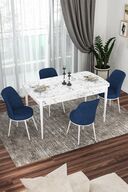 Table White Marble Patterned Chairs Navy Blue