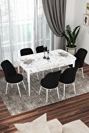 Table White Marble Patterned Chairs Black