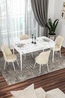 Table White Marble Patterned Chairs Cream