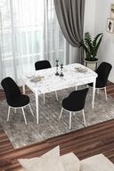 Table White Marble Patterned Chairs Black