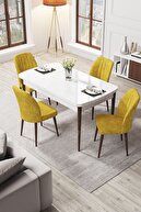 Table White Chairs Mustard