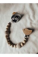 زنجیر پستانک کودک چوبی طبیعی با جزئیات پرنده و ریزه بافت کرم-thumb